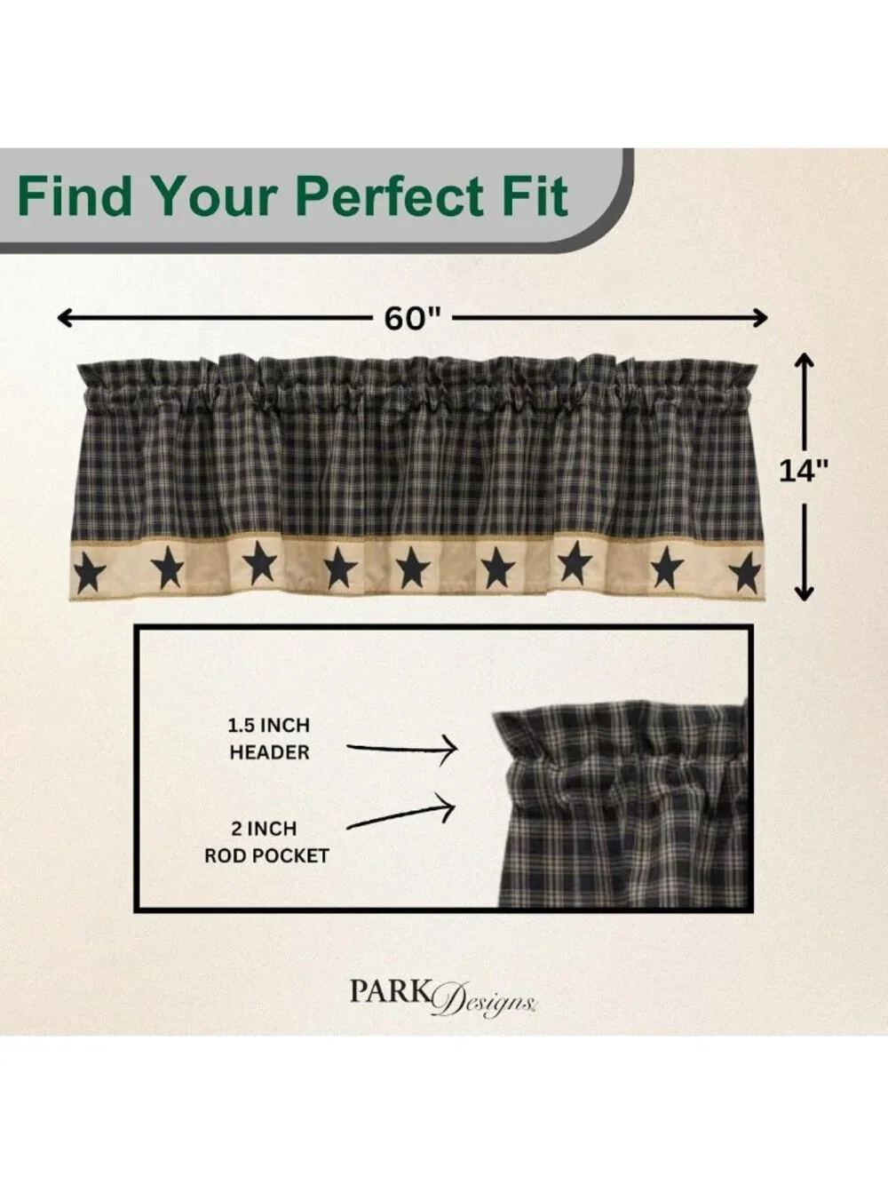 Farmhouse Plaid Window Valance Curtain - Star Patch Fall Decor 60